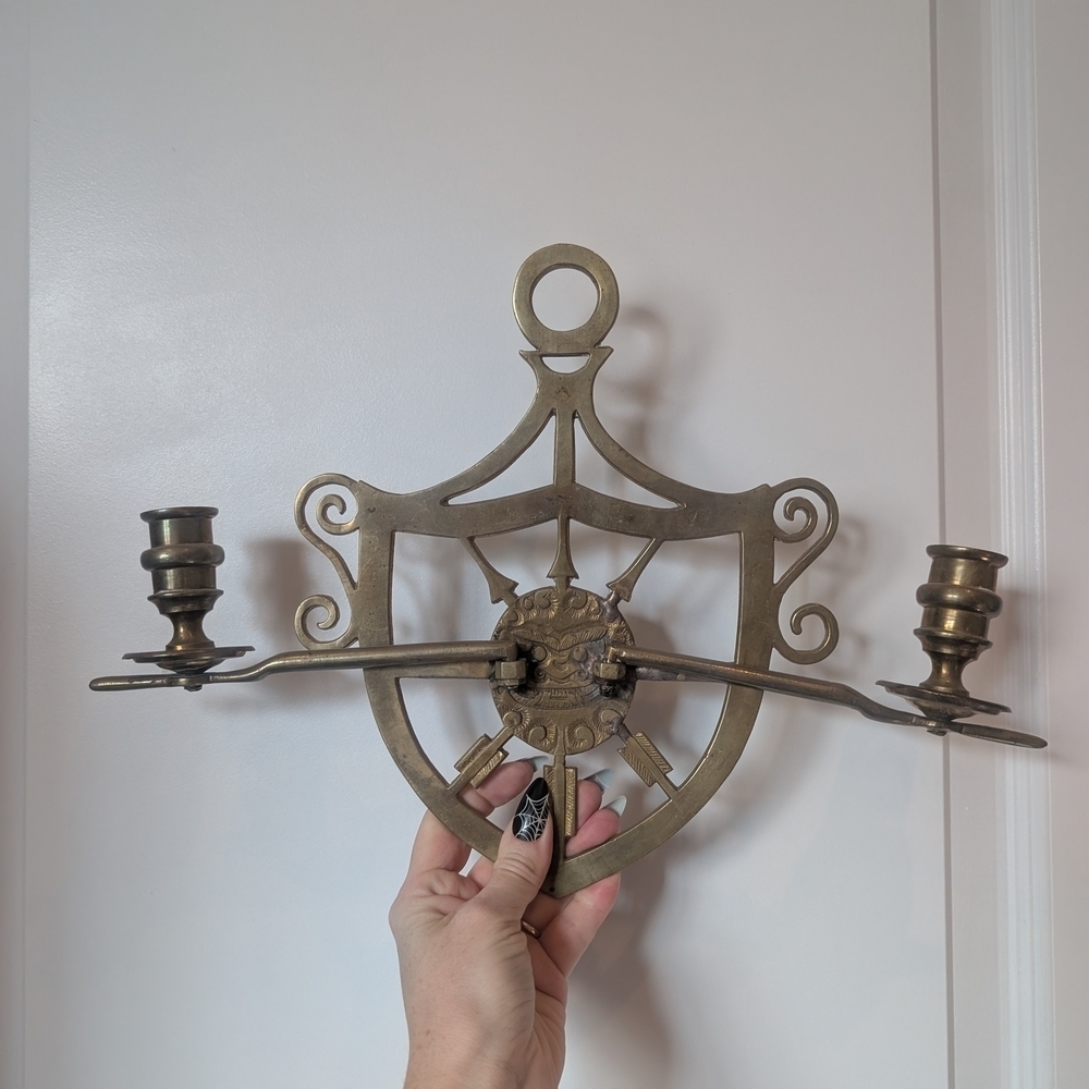 Brass Wall Sconce Candle Holder With Face Centre